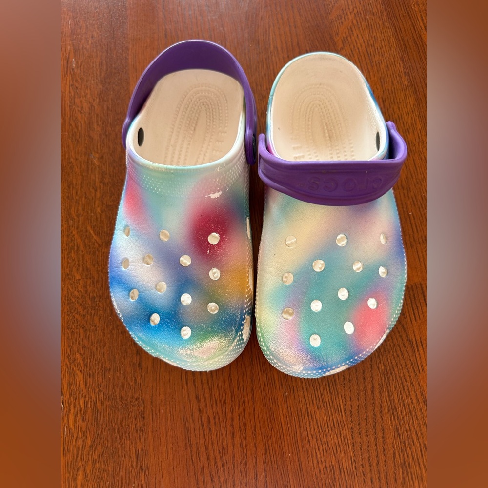 CROCS Kids' Rainbow Clogs with Purple Strap